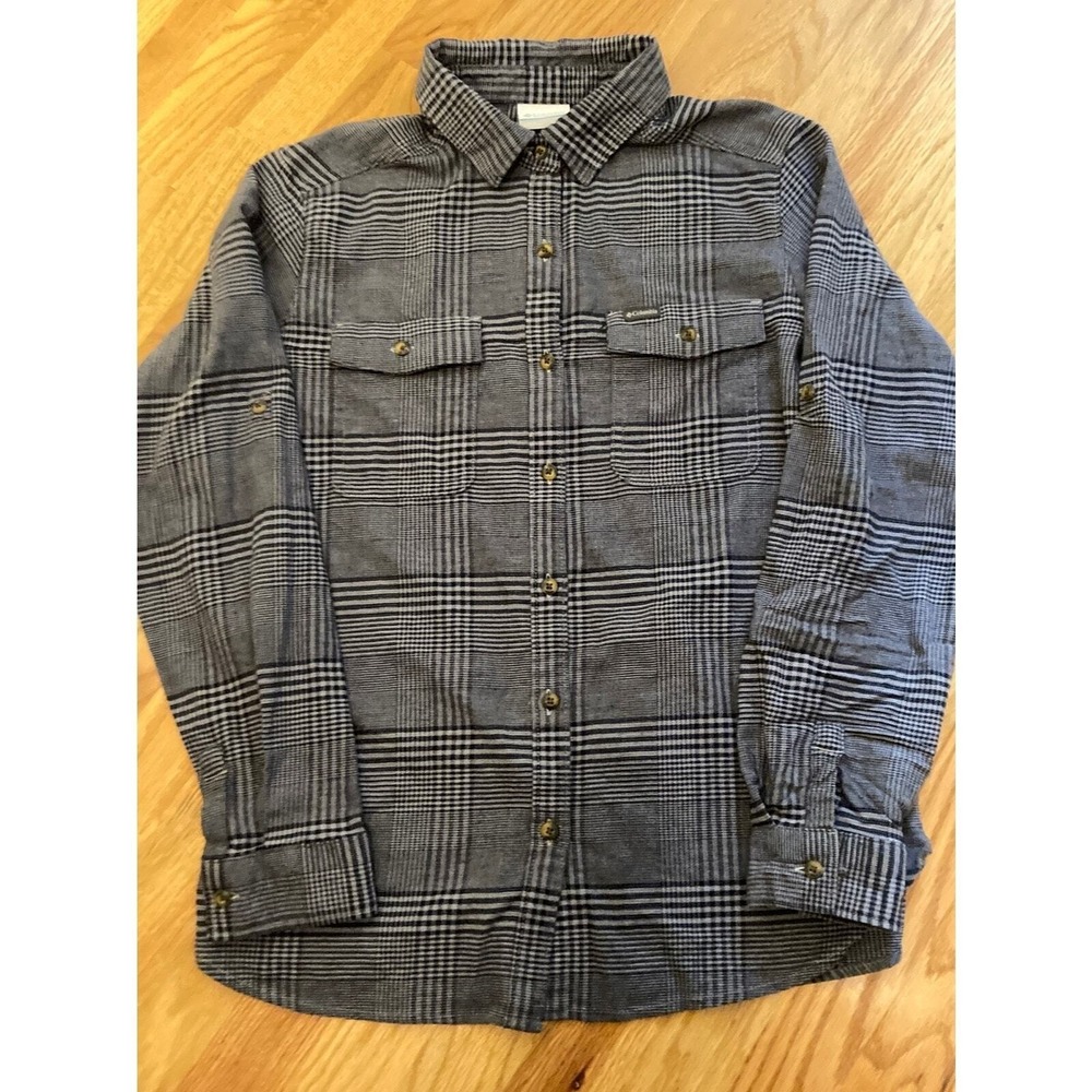 Columbia Sportswear Plaid Flannel Long Sleeve Button Up Shirt Womens Medium Gray